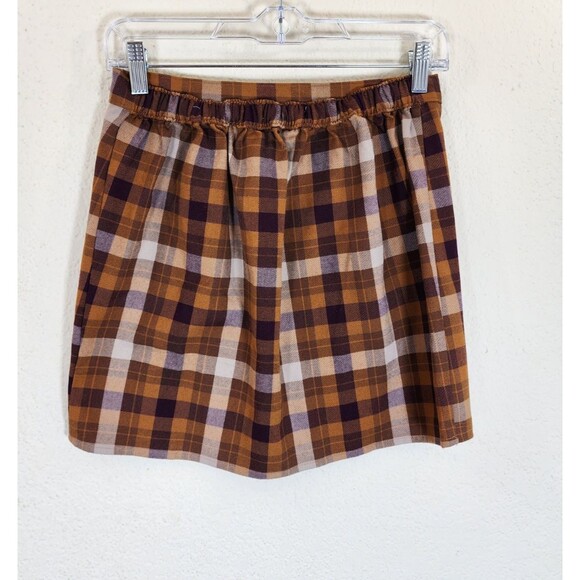 SO Juniors 5 Skirt Brown Plaid Button Front Mini Elastic Waist Fall Academia - Picture 3 of 9